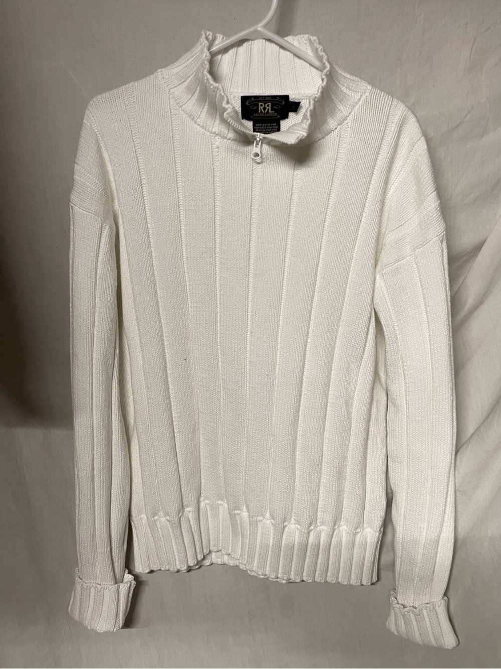RRL Ralph Lauren Double RL knit ribbed sweater. Moc zip neck. Large